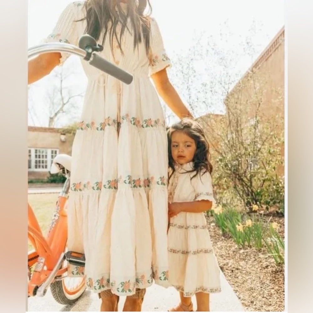 Ivy City Co Cream Holland Tiered Midi/Maxi Dress with Pastel Floral Ribbon Trim - Picture 2 of 8